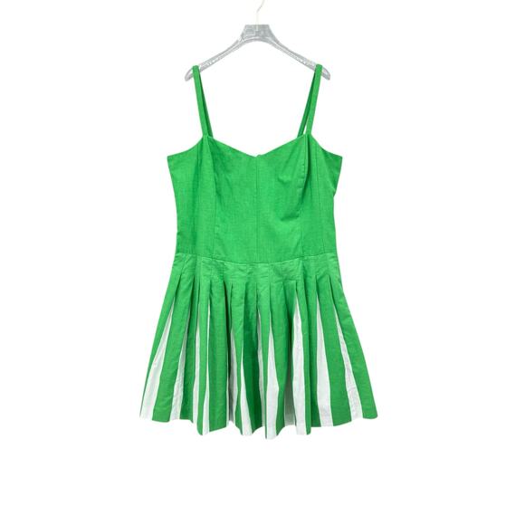 Boden Green White Pleated Sleeveless Tank Top Fit & Flare Dress - Picture 1 of 7